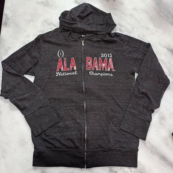 Womens 2015 Vintage Alabama National Champions Dark Grey Zippered Cotton Hoodie - Picture 1 of 3